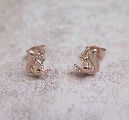 Sterling Silver Rose Gold Squirrel Stud Earrings