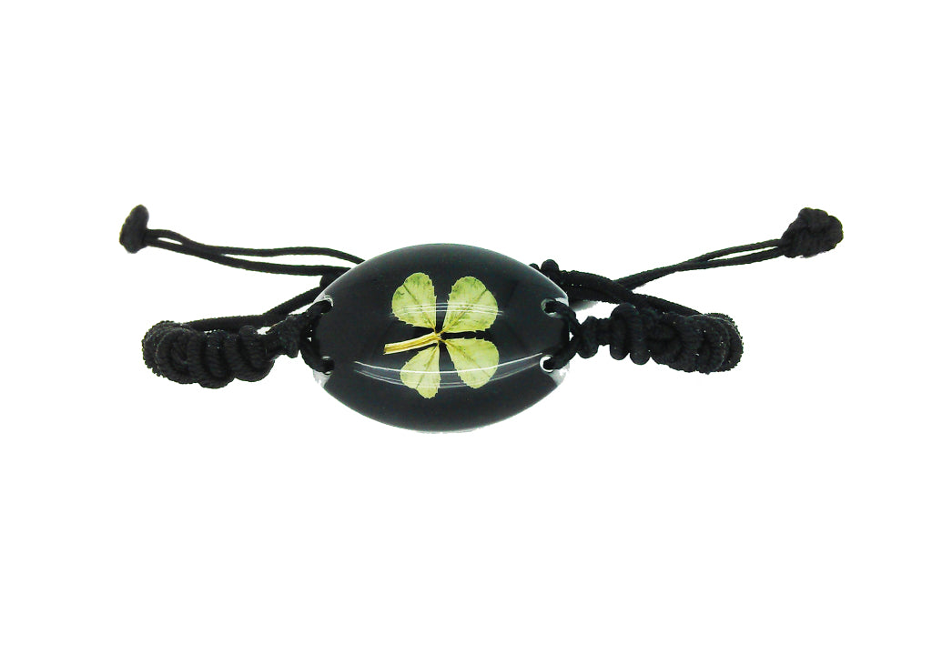 Lucky Real Four Leaf Clover Black Bracelet