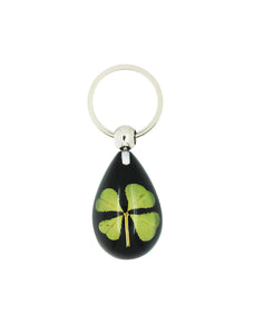 Lucky Real Four Leaf Clover Black Keyring Keychain