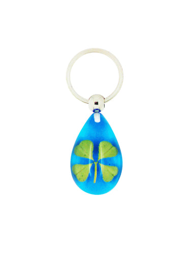 Lucky Real Four Leaf Clover Blue Keyring Keychain