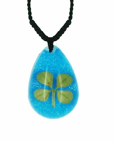 Lucky Real Four Leaf Clover Sparkling Blue Pendant Necklace