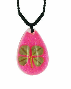Lucky Real Four Leaf Clover Sparkling Pink Pendant Necklace