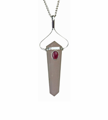Rose Quartz Double Terminated Spiritual Chakra Pendulum Pendant With Garnet Stone