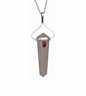 Rose Quartz Double Terminated Spiritual Chakra Pendulum Pendant With Garnet Stone