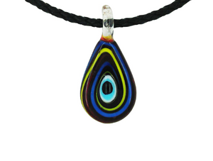 Evil Eye Murano Glass Blue, Yellow & Red Pendant Necklace