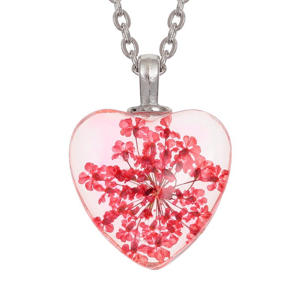Red Flower Heart Pendant Necklace