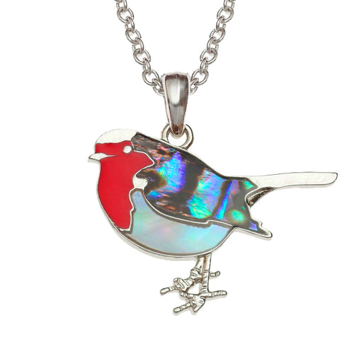 Lucky Genuine Paua Shell and Mother of Pearl Robin Pendant Necklace
