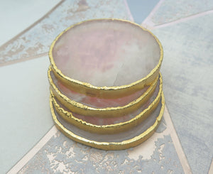 Set of 4 Gold Dipped Rose Quartz Gemstone Coasters
