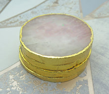 Load image into Gallery viewer, Set of 4 Gold Dipped Rose Quartz Gemstone Coasters