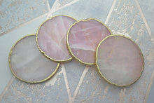 Load image into Gallery viewer, Set of 4 Gold Dipped Rose Quartz Gemstone Coasters