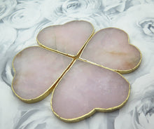 Load image into Gallery viewer, Set of 4 Gold Dipped Rose Quartz Heart Gemstone Coasters