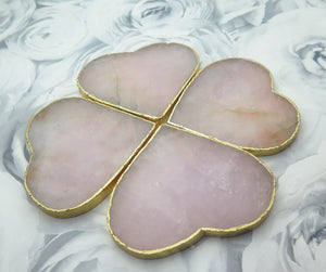 Set of 4 Gold Dipped Rose Quartz Heart Gemstone Coasters
