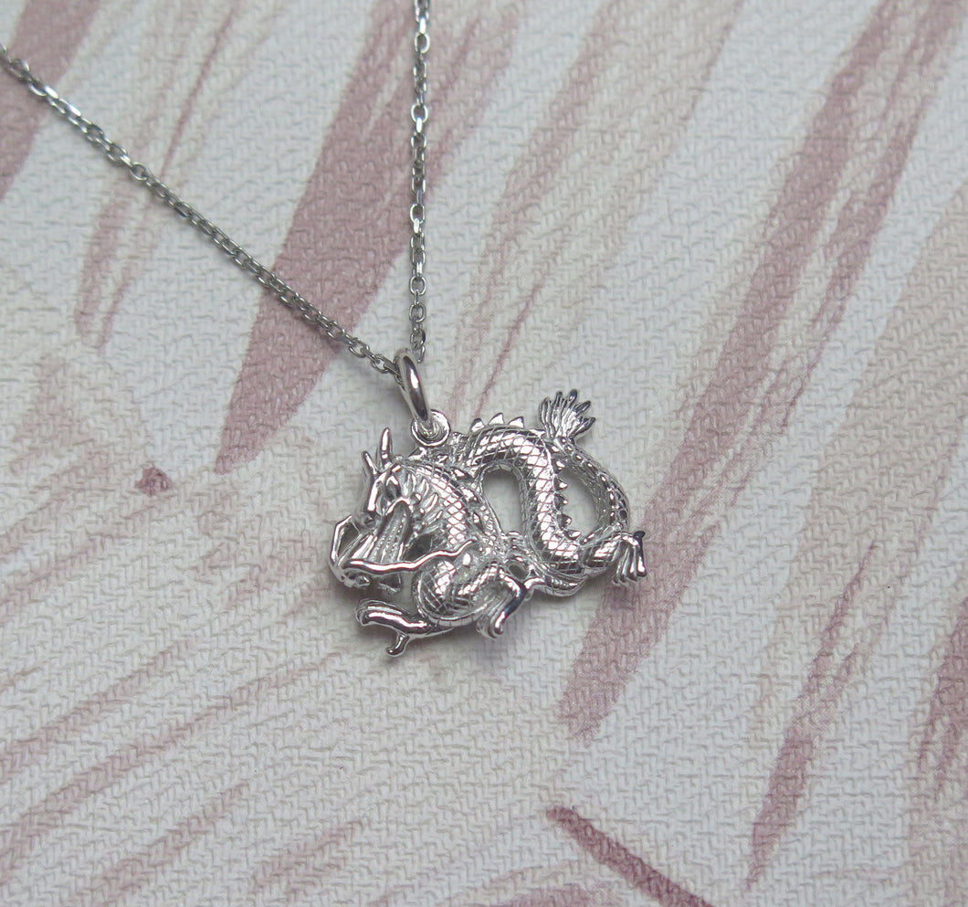 Sterling Silver Chinese Zodiac Year of the Dragon Pendant Necklace