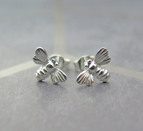 Solid 925 Sterling Silver Bumble Bee Stud Earrings