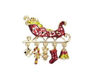 Santas Sleigh Christmas Brooch