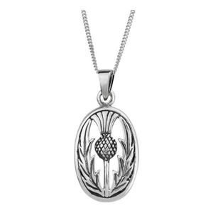 Celtic Scottish Thistle Oval Pendant Necklace