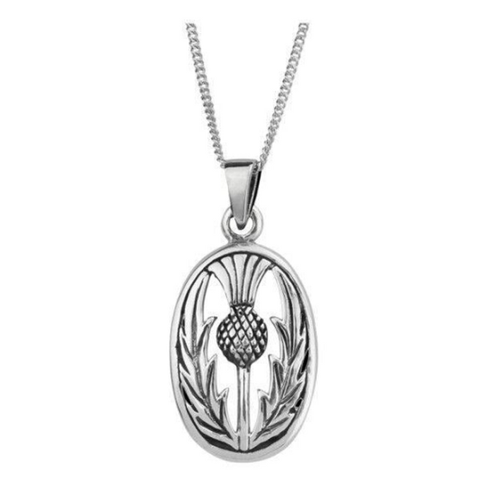 Celtic Scottish Thistle Oval Pendant Necklace