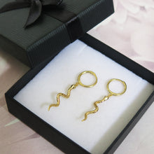 Load image into Gallery viewer, Sterling Silver Gold Plated Snake Hoop Earrings