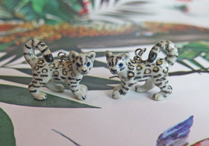 Baby Snow Leopard Porcelain Earrings