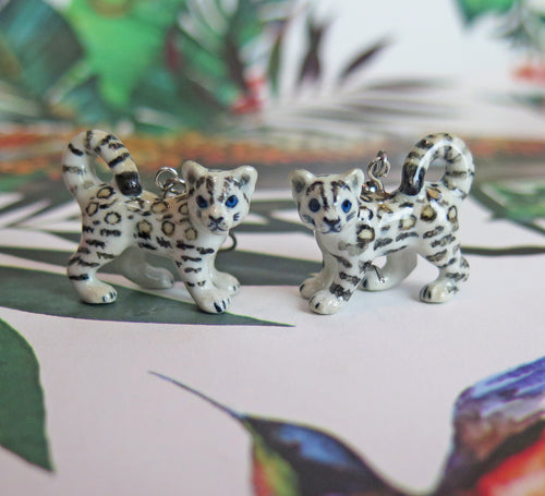Baby Snow Leopard Porcelain Earrings