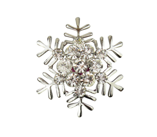 Snowflake with Crystals Christmas Brooch