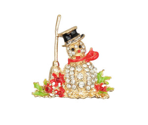 Crystal Snowman Christmas Brooch