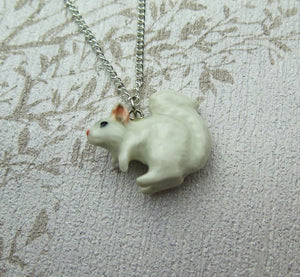 Baby White Squirrel Porcelain Pendant Necklace