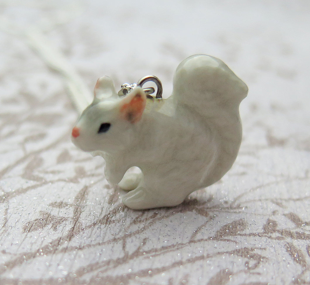Baby White Squirrel Porcelain Pendant Necklace