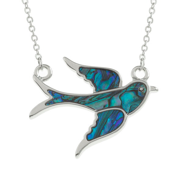 Lucky Genuine Paua Shell Swallow Pendant Necklace