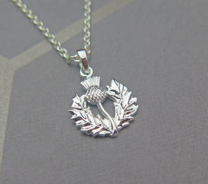 Celtic Scottish Thistle Silver Plated Pendant Necklace
