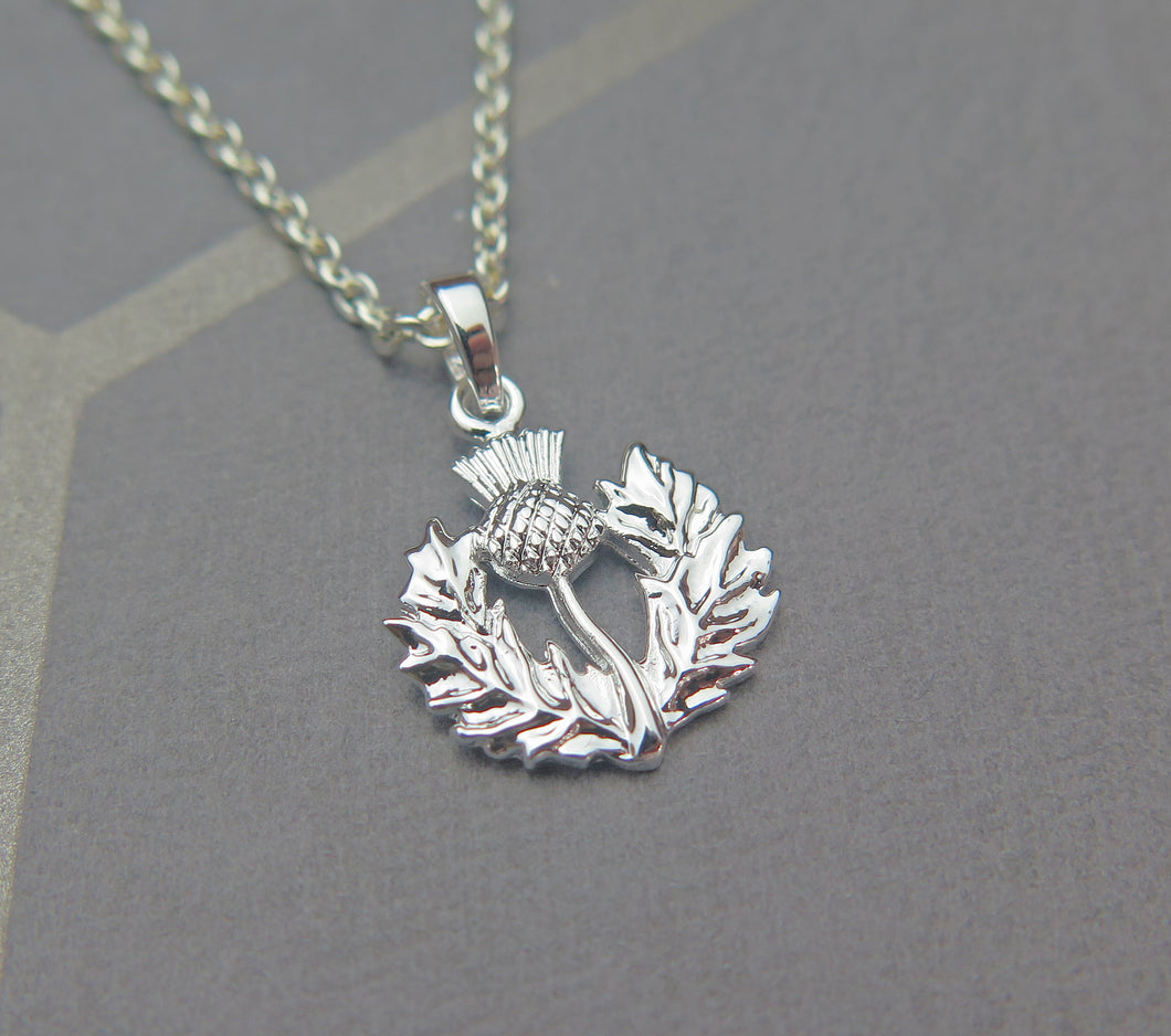 Celtic Scottish Thistle Silver Plated Pendant Necklace