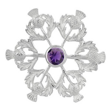 Load image into Gallery viewer, Celtic Scottish Thistle with Amethyst Solid 925 Sterling Silver Brooch