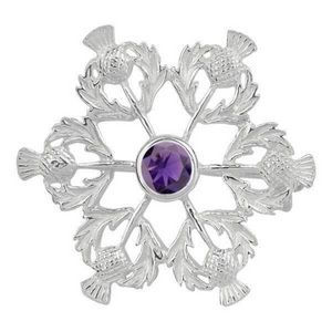 Celtic Scottish Thistle with Amethyst Solid 925 Sterling Silver Brooch