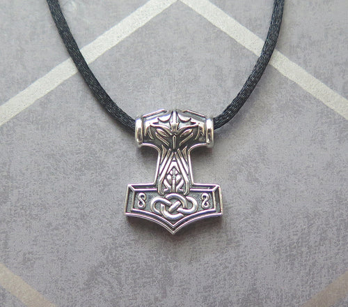 Sterling Silver Thor's Hammer Norse Viking Mythology Pendant Necklace