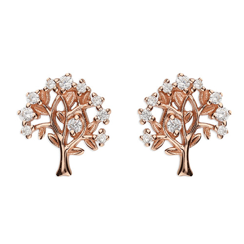 Sterling Silver 24k Rose Gold Crystal Tree of Life Earrings