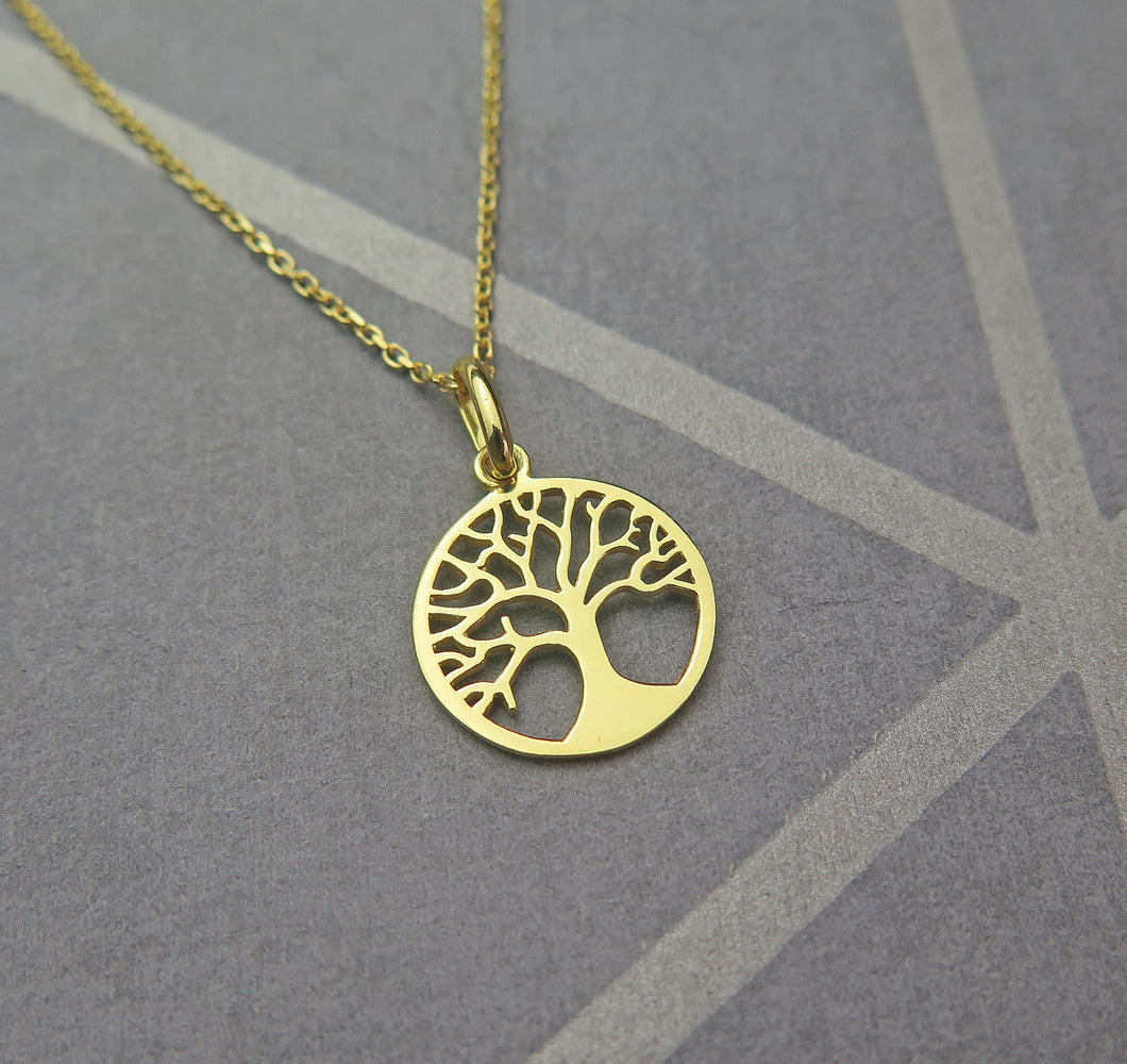 Small Celtic Tree of Life Solid 925 Sterling Silver Gold Plated Pendant Necklace