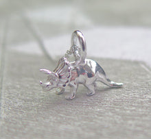Load image into Gallery viewer, Sterling Silver Triceratops Dinosaur Pendant Necklace