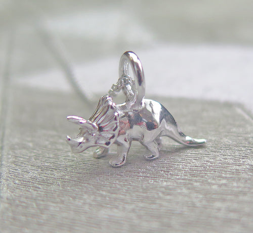 Sterling Silver Triceratops Dinosaur Pendant Necklace