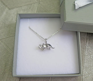 Sterling Silver Triceratops Dinosaur Pendant Necklace