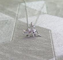 Load image into Gallery viewer, Sterling Silver Triceratops Dinosaur Pendant Necklace