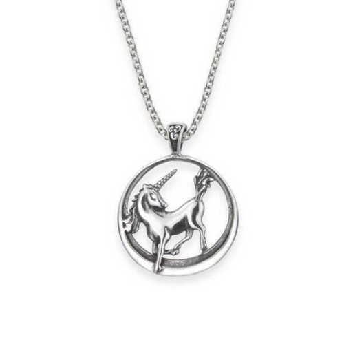 Unicorn Round Solid 925 Sterling Silver Pendant