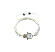 White Evil Eye Hamsa Hand Bracelet