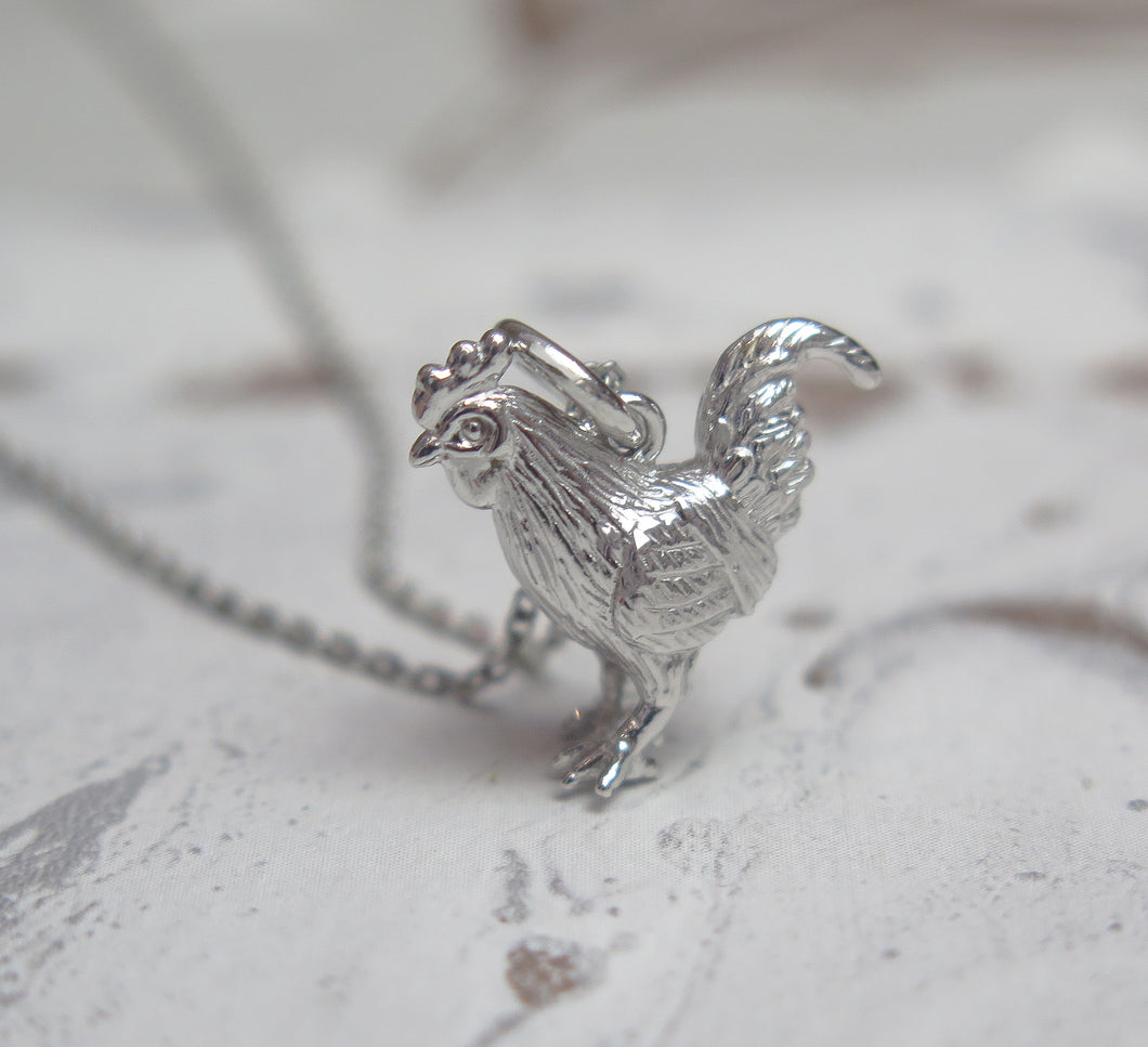 Sterling Silver Chinese Zodiac Year of the Rooster Pendant Necklace