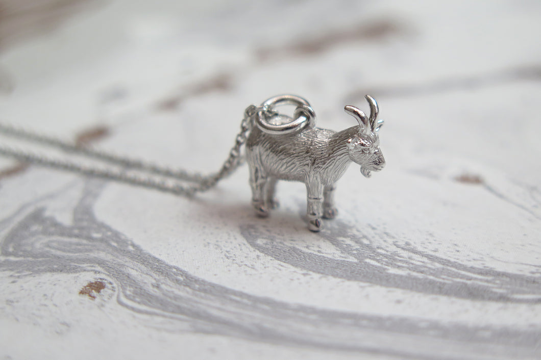 Sterling Silver Chinese Zodiac Year of the Goat Pendant Necklace