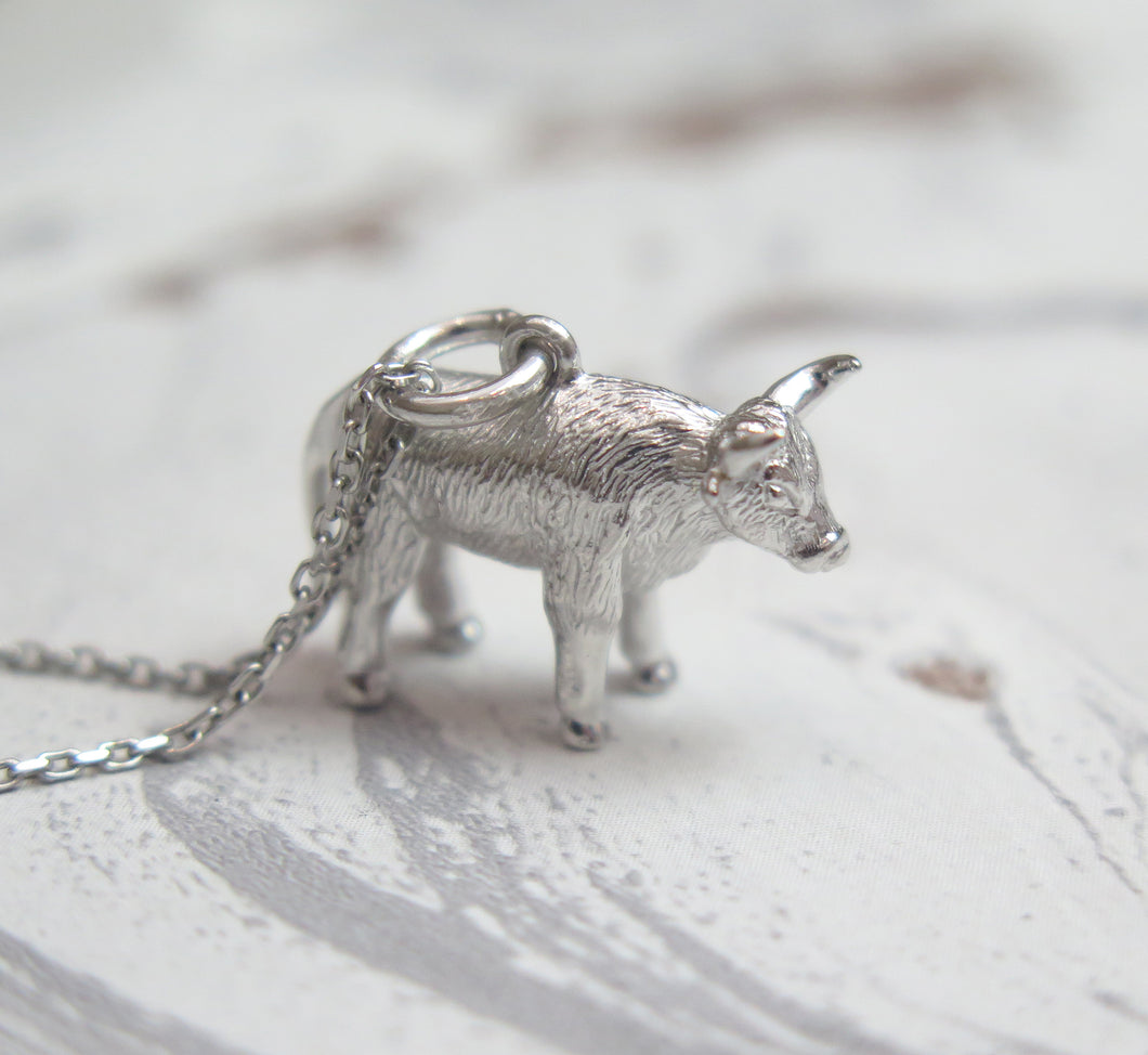 Sterling Silver Chinese Zodiac Year of the Ox Pendant Necklace