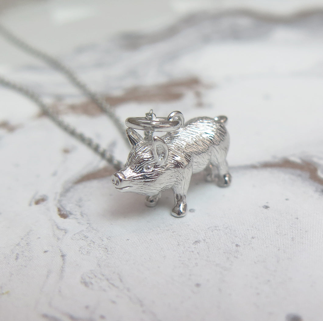 Sterling Silver Chinese Zodiac Year of the Pig Pendant Necklace