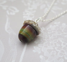 Load image into Gallery viewer, Autumn Swirl Glass Lucky Acorn Pendant Necklace