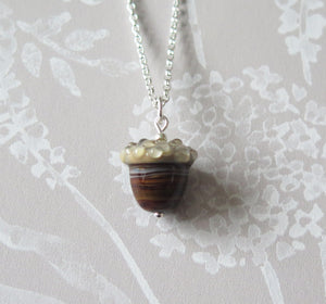 Brown Swirl Glass Lucky Acorn Pendant Necklace