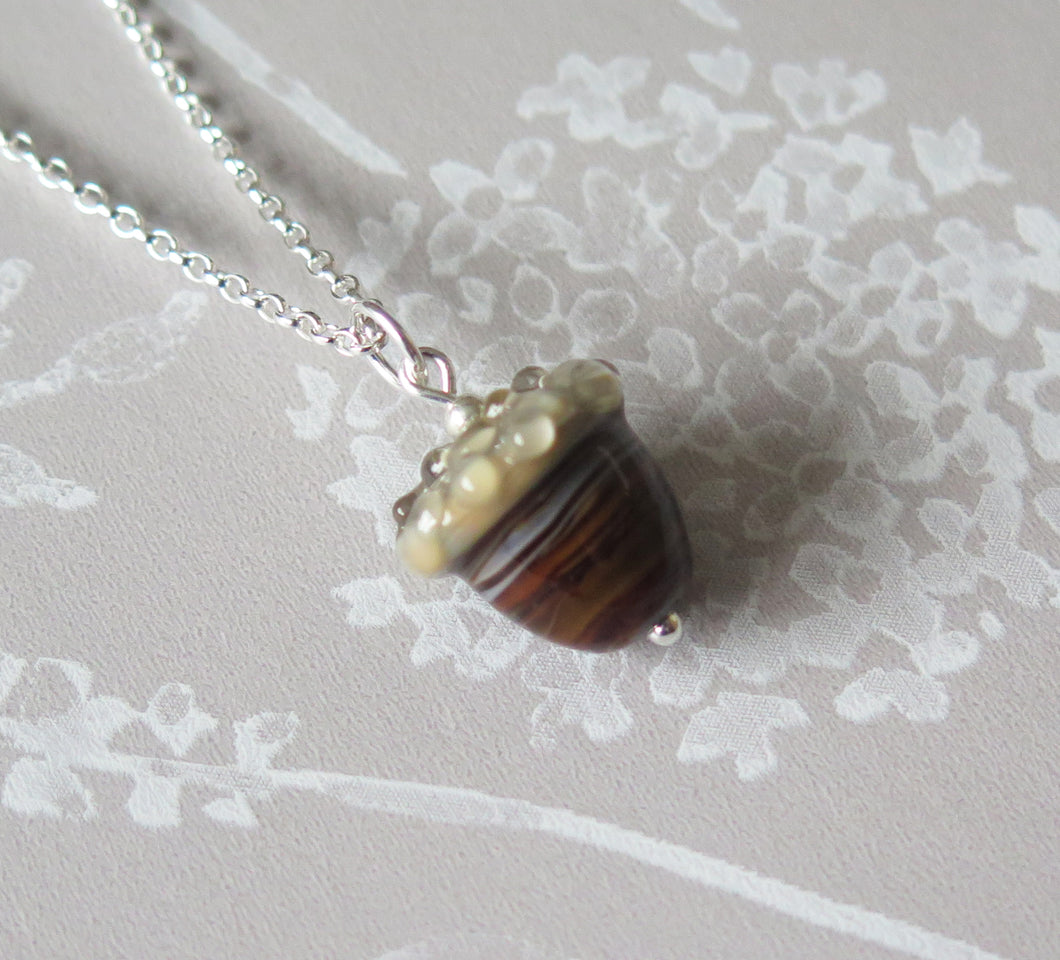 Brown Swirl Glass Lucky Acorn Pendant Necklace