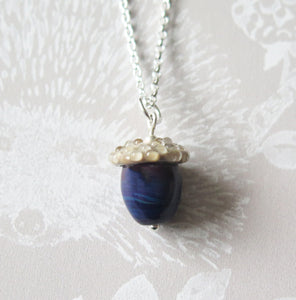 Purple Swirl Glass Lucky Acorn Pendant Necklace